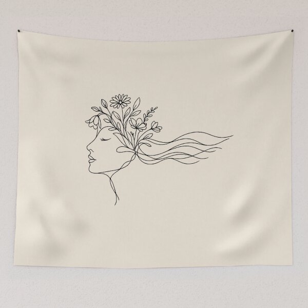 Item preview, Minimalist Botanical Woman Line Art with Floral Hair | Elegant Feminine Nature Illustration designed and sold by MCV-Designs.