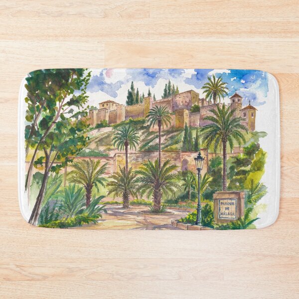 Item preview, Sunlit Málaga Gardens Beneath the Timeless Alcazaba Fortress Walls designed and sold by artshop77.