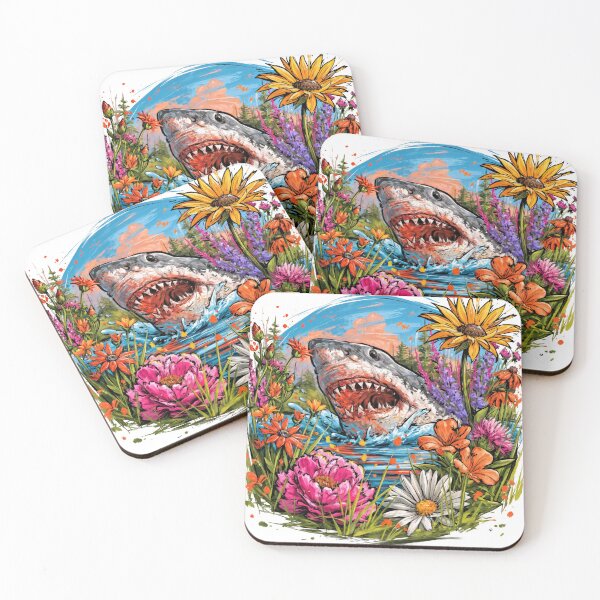 Item preview, T-Shirt - Sticker - Floral Frenzy Shark Splash designed and sold by ForeverPrintsOK.
