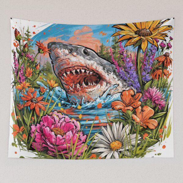 Item preview, T-Shirt - Sticker - Floral Frenzy Shark Splash designed and sold by ForeverPrintsOK.