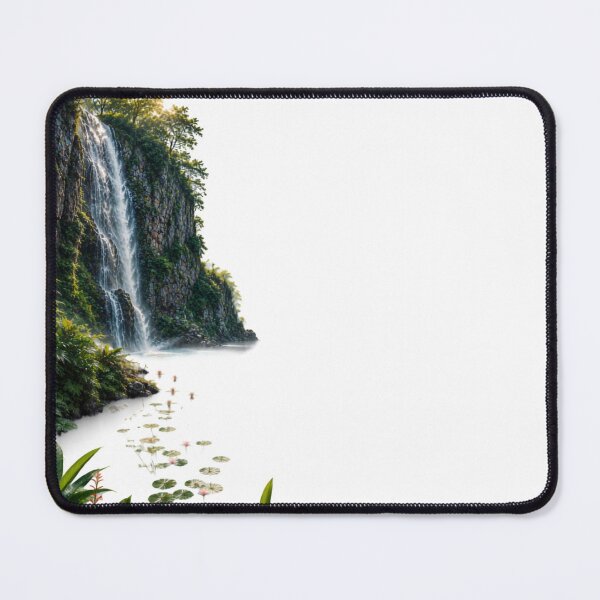Item preview, Natural Waterfall Landscape with Water Lilies and Cliffs designed and sold by KI-Kunstwerk.