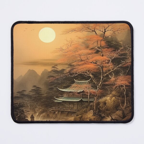 Item preview, Traditional Japanese Illustration - People Walking in a Dry Riverbed Near an Ancient Pagoda designed and sold by DaisukiTokyo.