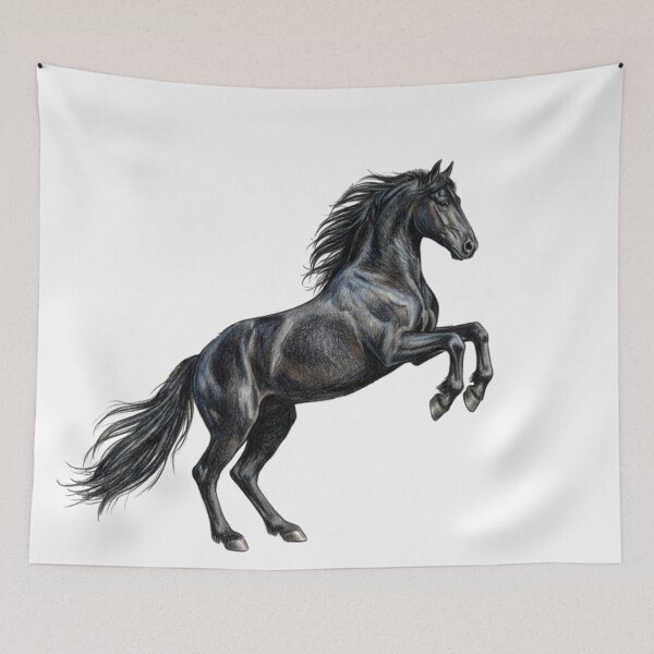 Item preview, Equestrian illustration: Rearing black stallion designed and sold by Green-Natura.