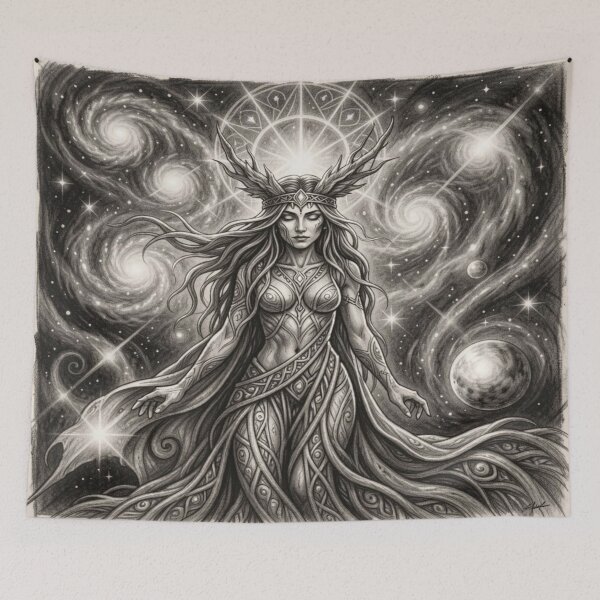 Item preview, Cosmic Boho Goddess inspired by Mucha – Mystical Goddess in the Universal Flow of Light designed and sold by FotoworldEdel.
