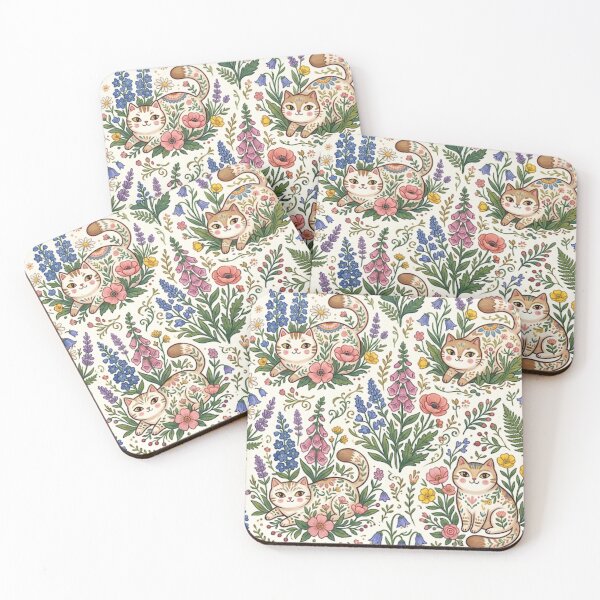 Item preview, Spring Meadow Cats Floral Pattern designed and sold by Iampoji.