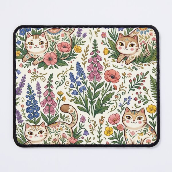 Item preview, Spring Meadow Cats Floral Pattern designed and sold by Iampoji.