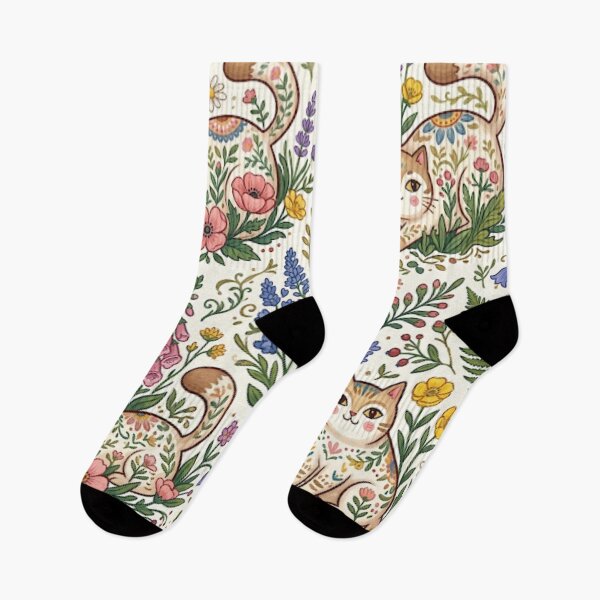 Item preview, Spring Meadow Cats Floral Pattern designed and sold by Iampoji.