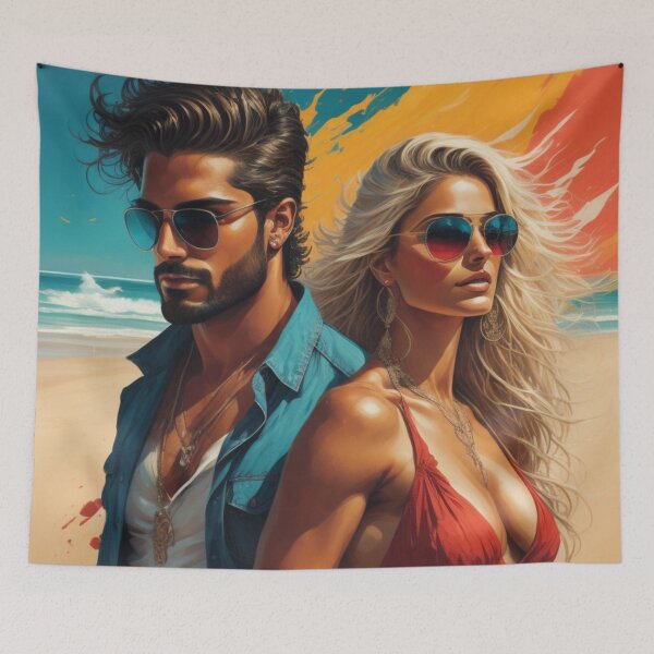 Item preview, Retro Summer Beach Couple Pop Art Sunglasses Splatter designed and sold by UmSkelig834.
