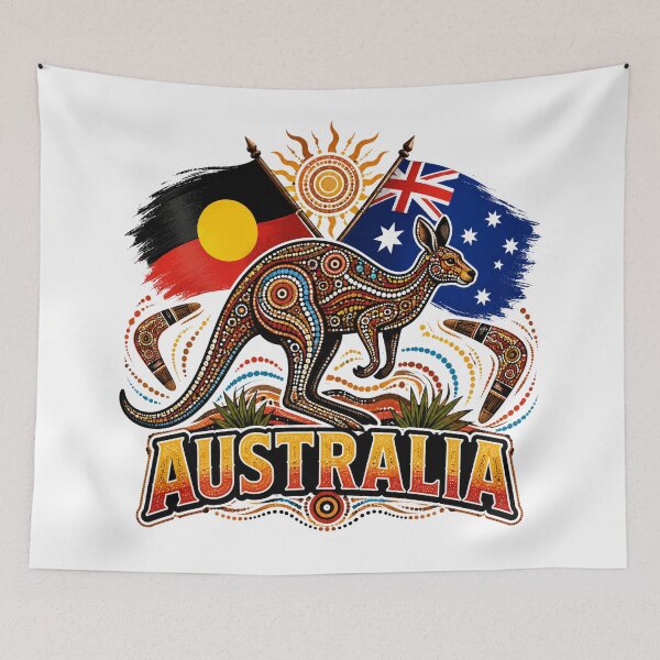 Item preview, Australia Land and Flags – Aboriginal-Inspired Map Design designed and sold by Holiday-Hunter.