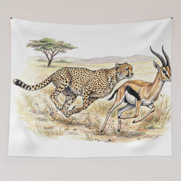 Item preview, Natural history illustration: The race between the Cheetah and the Gazelle designed and sold by Green-Natura.