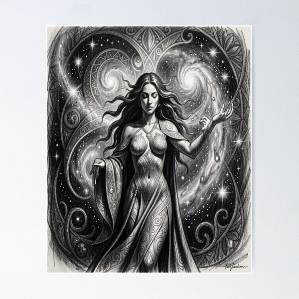 Item preview, Cosmic Flow Goddess inspired by Mucha – Surreal goddess in the universal energy flow designed and sold by FotoworldEdel.
