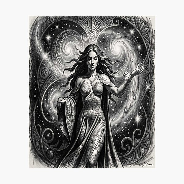 Item preview, Cosmic Flow Goddess inspired by Mucha – Surreal goddess in the universal energy flow designed and sold by FotoworldEdel.