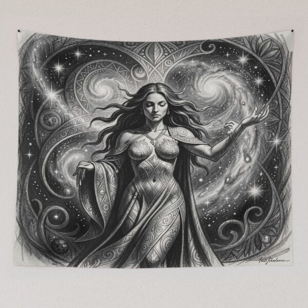 Item preview, Cosmic Flow Goddess inspired by Mucha – Surreal goddess in the universal energy flow designed and sold by FotoworldEdel.