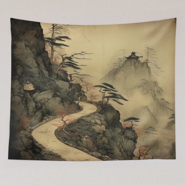 Item preview, Traditional Japanese Illustration - A Path Through a Mountain Reaches a Future Pagoda designed and sold by DaisukiTokyo.
