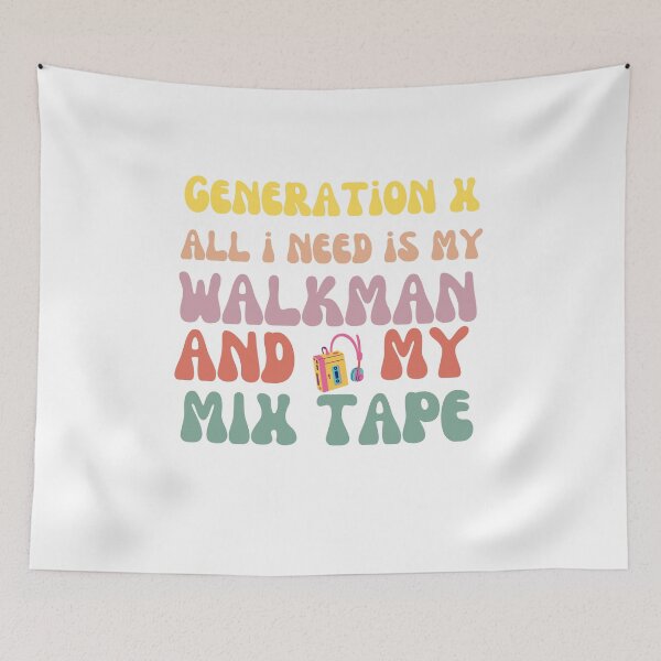 Item preview, Generation X Walkman Mix Tape T-shirt, Retro Pastel typography Graphic Tee designed and sold by Teechuckle.