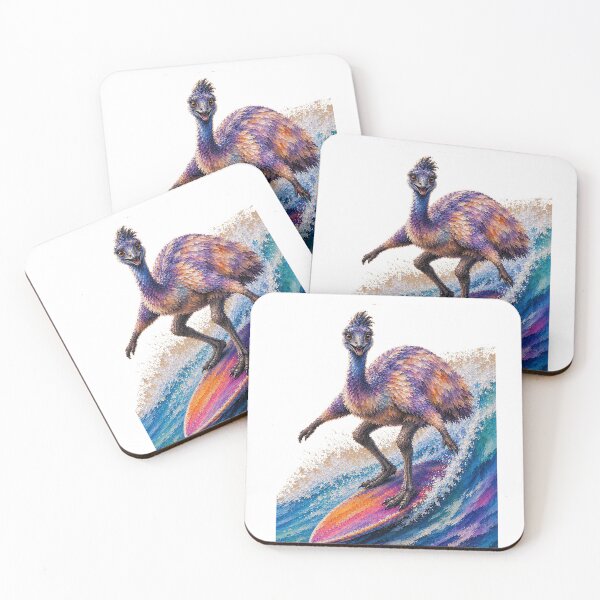 Item preview, Cute Colorful Surfing Emu – Modern Palette Knife Animal Painting designed and sold by SLGA-Designs.
