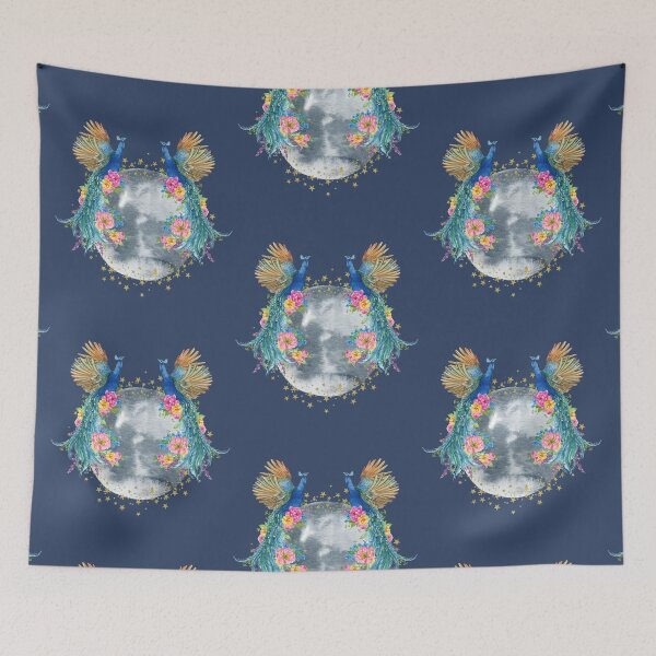 Item preview, Celestial Peacocks — Full Moon Floral Art | Mystical Bird Print designed and sold by ChasingRabbit05.