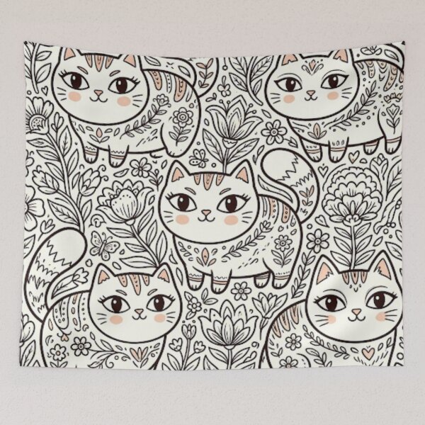 Item preview, Color Your Own Folk Art Cats designed and sold by Iampoji.