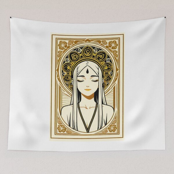 Item preview, Portrait - Spiritual woman closed eyes golden halo designed and sold by AnimeShin.