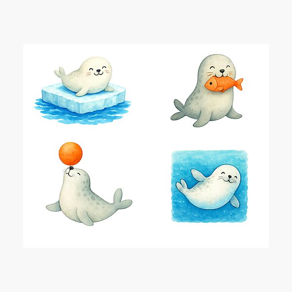 Item preview, Cute Watercolor Seal Sticker Set | 4 Adorable Seal Designs designed and sold by BeaMiciaDoodles.