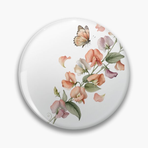 Item preview, Butterfly and Sweet Peas — Soft Pastel Watercolor Floral Art designed and sold by DreamelleStudio.