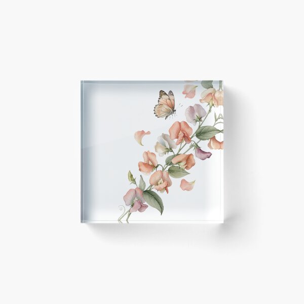 Item preview, Butterfly and Sweet Peas — Soft Pastel Watercolor Floral Art designed and sold by DreamelleStudio.