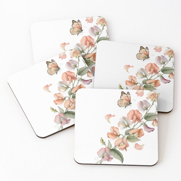 Item preview, Butterfly and Sweet Peas — Soft Pastel Watercolor Floral Art designed and sold by DreamelleStudio.