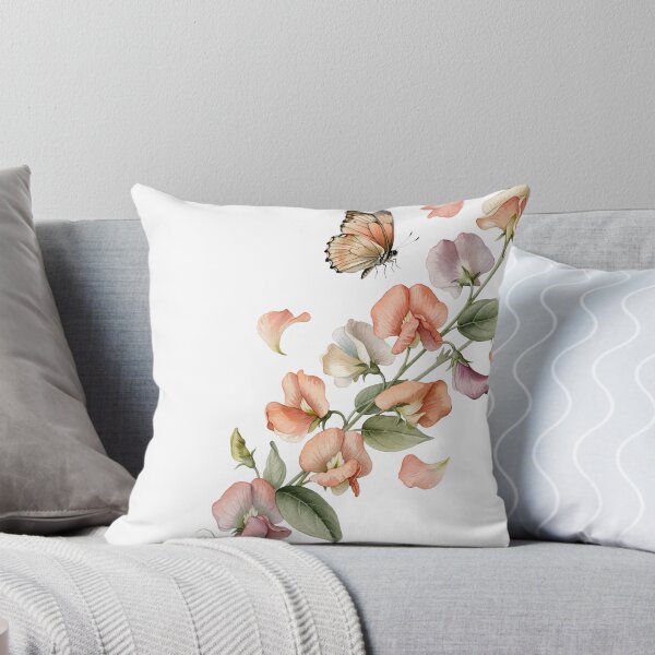 Item preview, Butterfly and Sweet Peas — Soft Pastel Watercolor Floral Art designed and sold by DreamelleStudio.