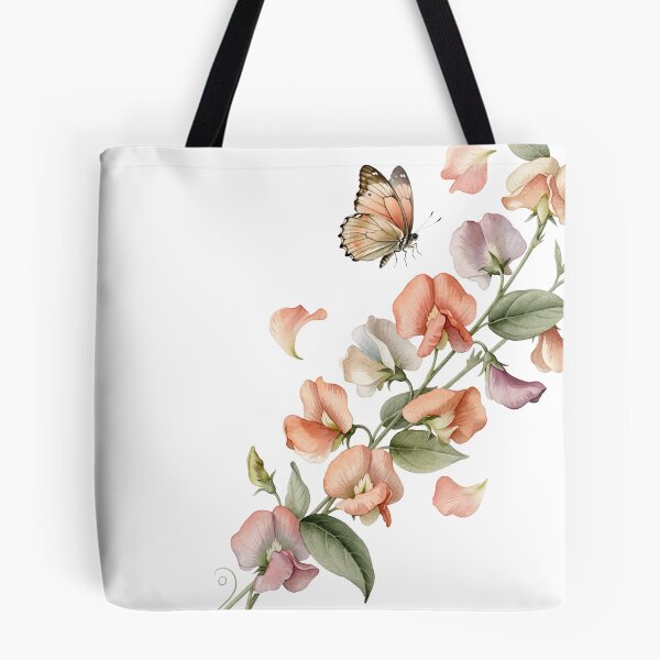 Item preview, Butterfly and Sweet Peas — Soft Pastel Watercolor Floral Art designed and sold by DreamelleStudio.