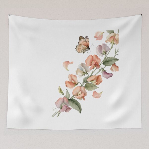 Item preview, Butterfly and Sweet Peas — Soft Pastel Watercolor Floral Art designed and sold by DreamelleStudio.