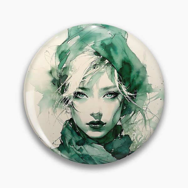 Item preview, Emerald Watercolor Portrait: Ethereal Woman in Green designed and sold by ToxicInkArt.