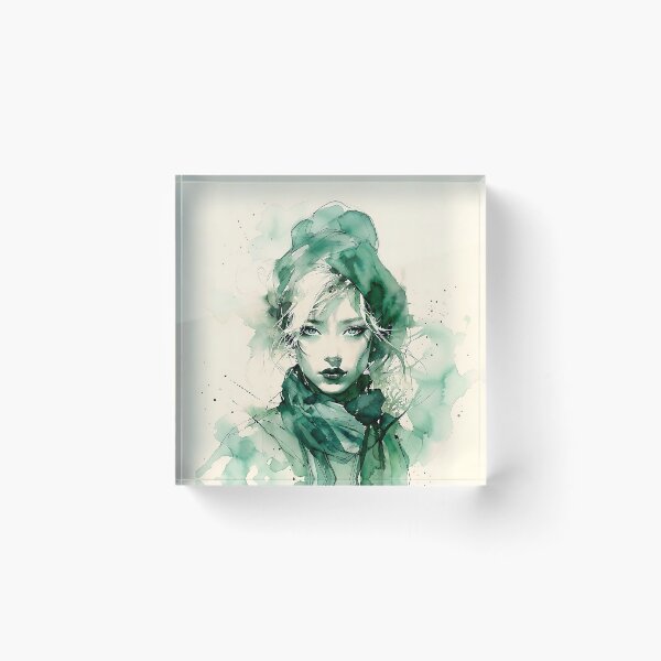 Item preview, Emerald Watercolor Portrait: Ethereal Woman in Green designed and sold by ToxicInkArt.