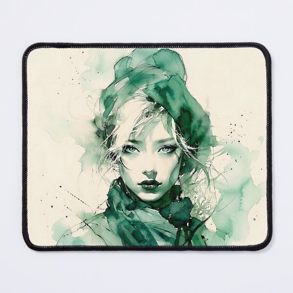 Item preview, Emerald Watercolor Portrait: Ethereal Woman in Green designed and sold by ToxicInkArt.