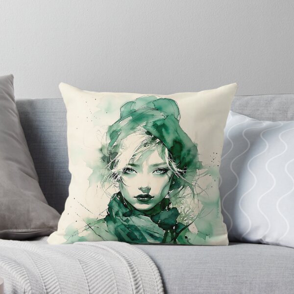 Item preview, Emerald Watercolor Portrait: Ethereal Woman in Green designed and sold by ToxicInkArt.