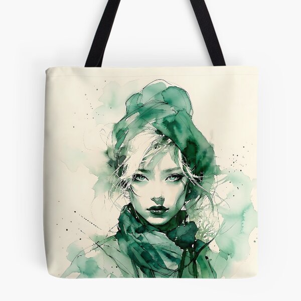 Item preview, Emerald Watercolor Portrait: Ethereal Woman in Green designed and sold by ToxicInkArt.