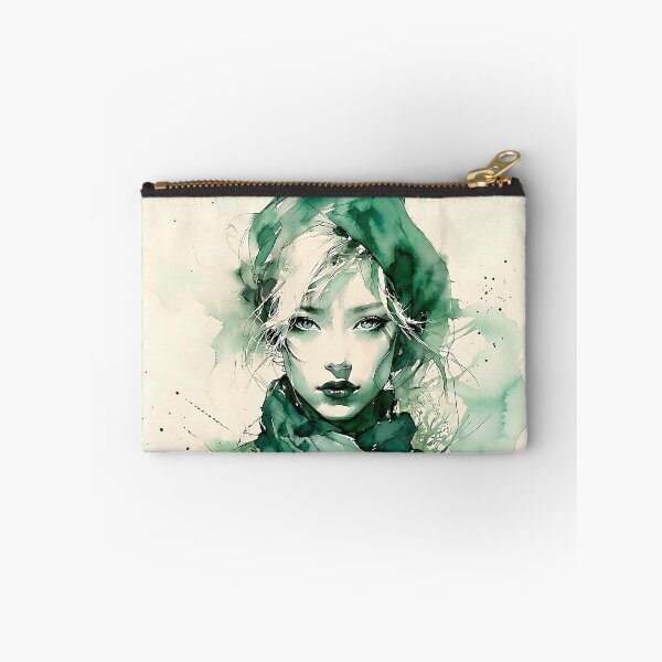Item preview, Emerald Watercolor Portrait: Ethereal Woman in Green designed and sold by ToxicInkArt.