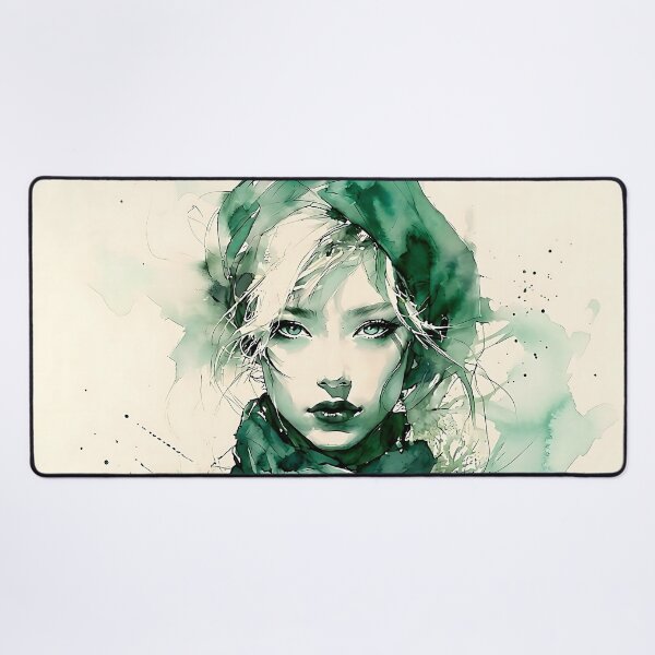 Item preview, Emerald Watercolor Portrait: Ethereal Woman in Green designed and sold by ToxicInkArt.