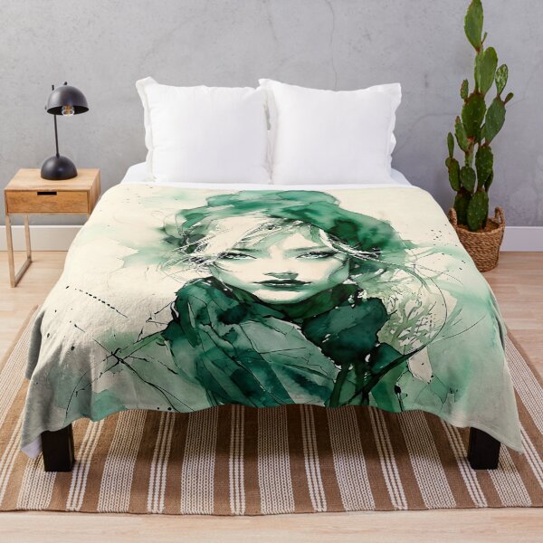 Item preview, Emerald Watercolor Portrait: Ethereal Woman in Green designed and sold by ToxicInkArt.