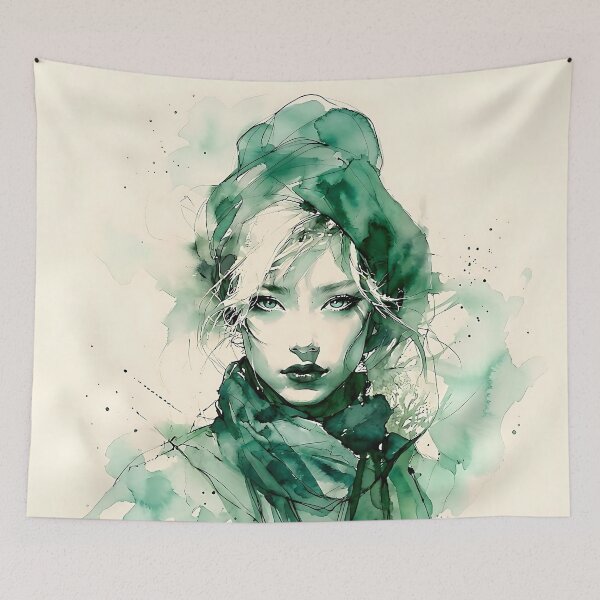 Item preview, Emerald Watercolor Portrait: Ethereal Woman in Green designed and sold by ToxicInkArt.