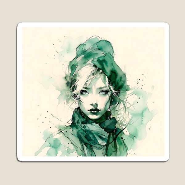 Item preview, Emerald Watercolor Portrait: Ethereal Woman in Green designed and sold by ToxicInkArt.