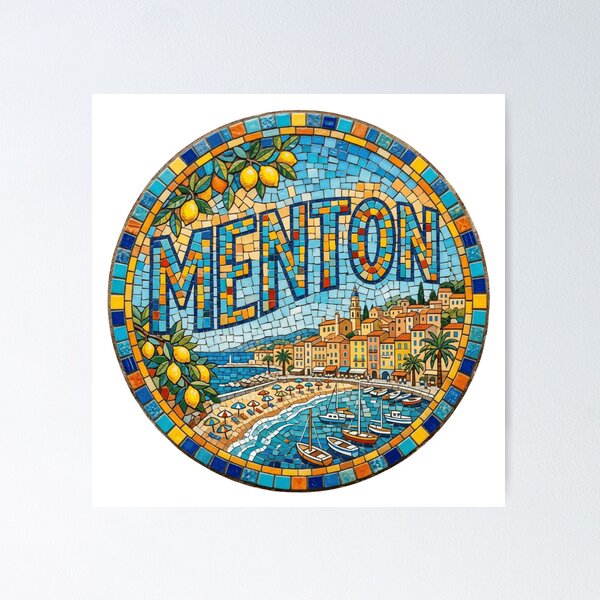 Item preview, Menton Riviera Mosaic Travel Sticker designed and sold by Imaginarium of Chaos falcon88 .