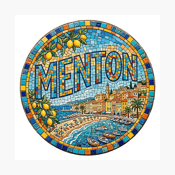 Item preview, Menton Riviera Mosaic Travel Sticker designed and sold by Imaginarium of Chaos falcon88 .