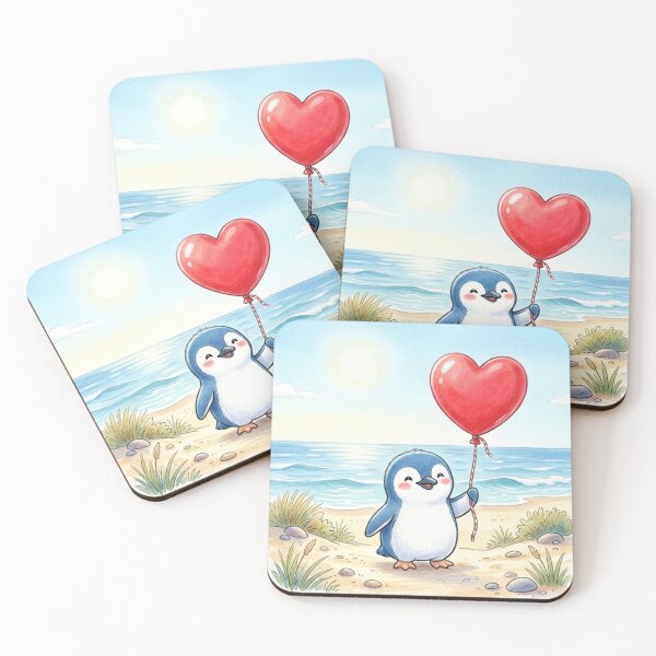Item preview, cute penguin holding heart balloon designed and sold by veynorastudio.