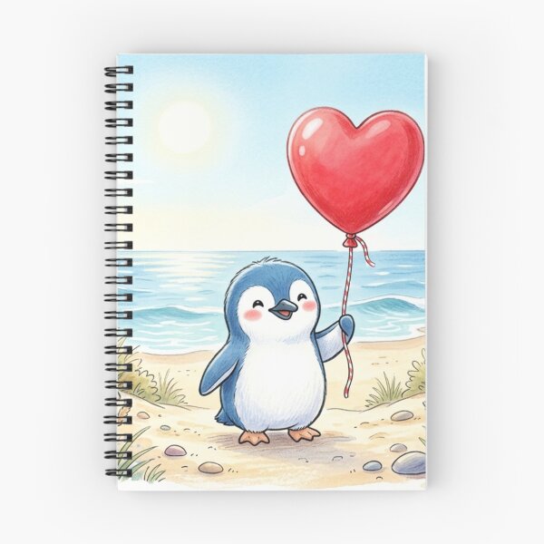 Item preview, cute penguin holding heart balloon designed and sold by veynorastudio.