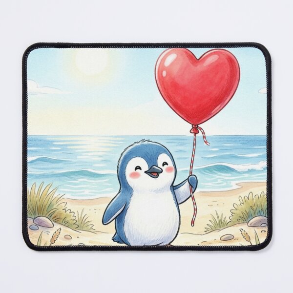 Item preview, cute penguin holding heart balloon designed and sold by veynorastudio.