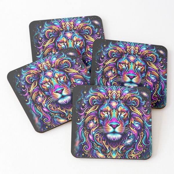 Item preview, Multicolored Cosmic Lion - Galaxy Psychedelic Art designed and sold by NeonCosmos.