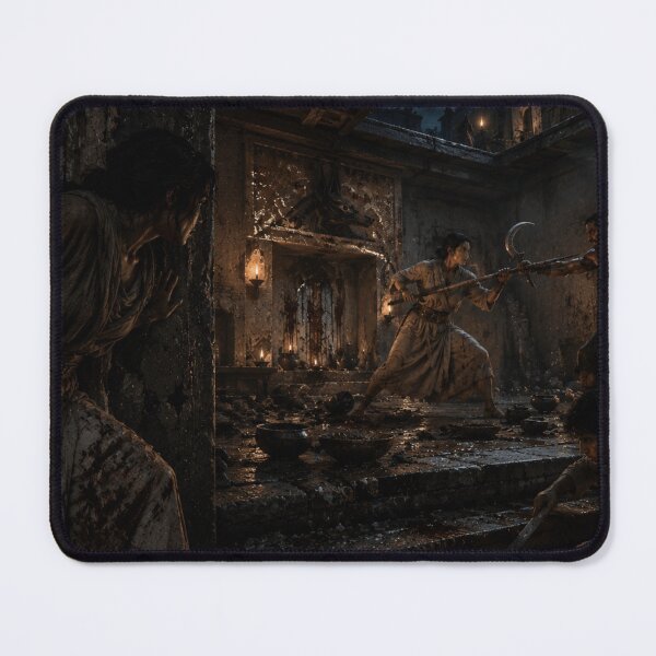 Item preview, Jackal Shrine Duel | Dark Egyptian Mythology Fantasy Art Print designed and sold by Element Horizon Studio.