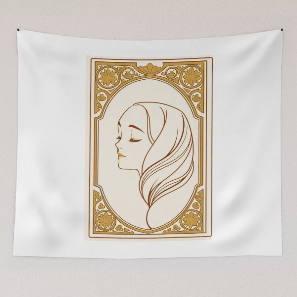 Item preview, Portrait - Woman profile closed eyes golden frame designed and sold by AnimeShin.
