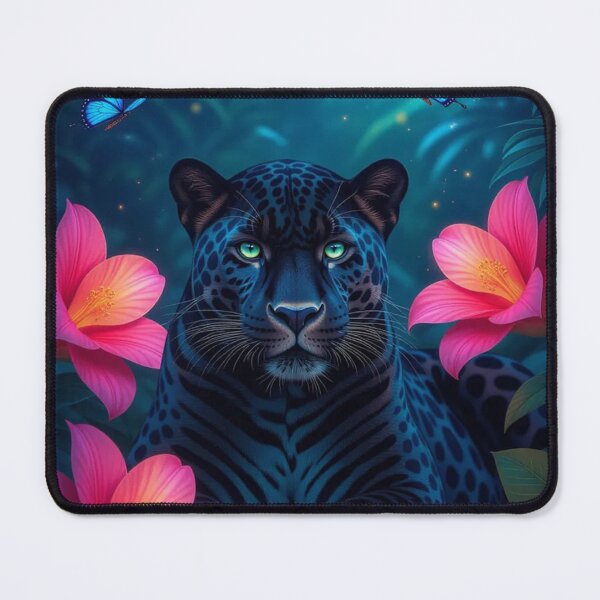 Item preview, Glowing Blue Leopard in Tropical Jungle at Night designed and sold by Pioneer Spirit Market.