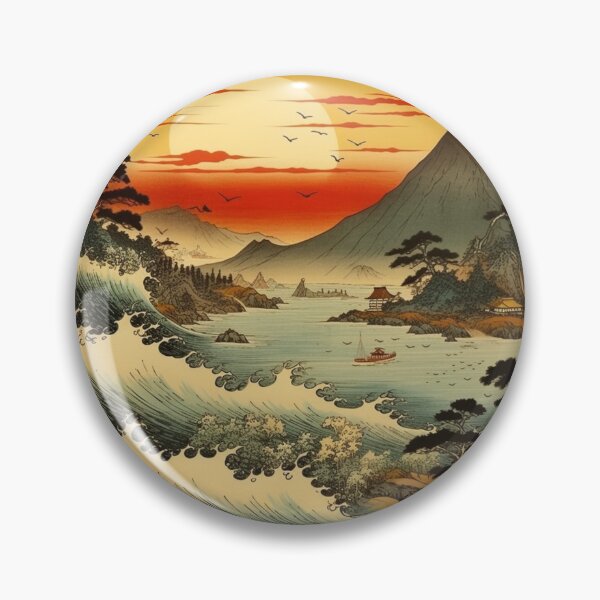 Item preview, Traditional Japanese Illustration - Strong Waves in the River at Sunset designed and sold by DaisukiTokyo.